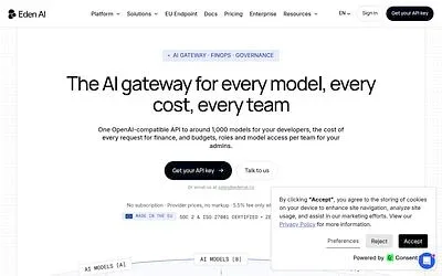 Screenshot of Eden AI webpage