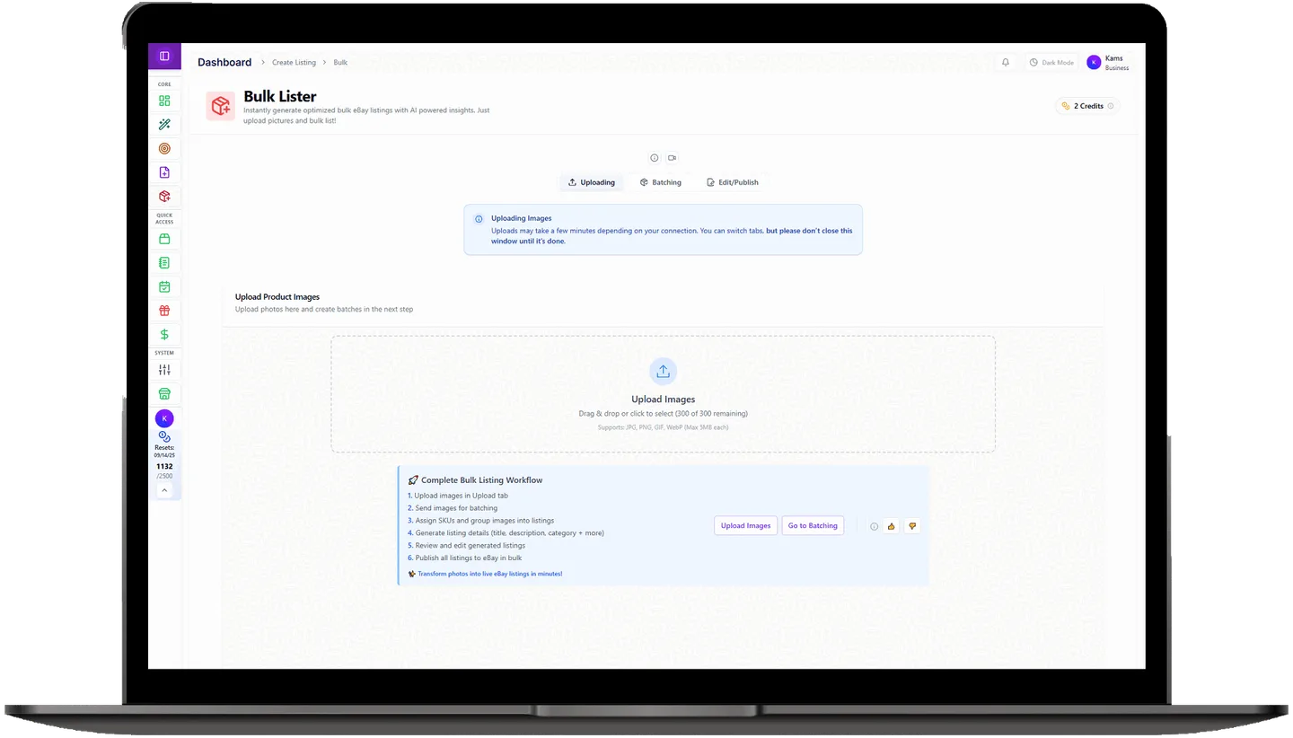 Snap2List dashboard preview