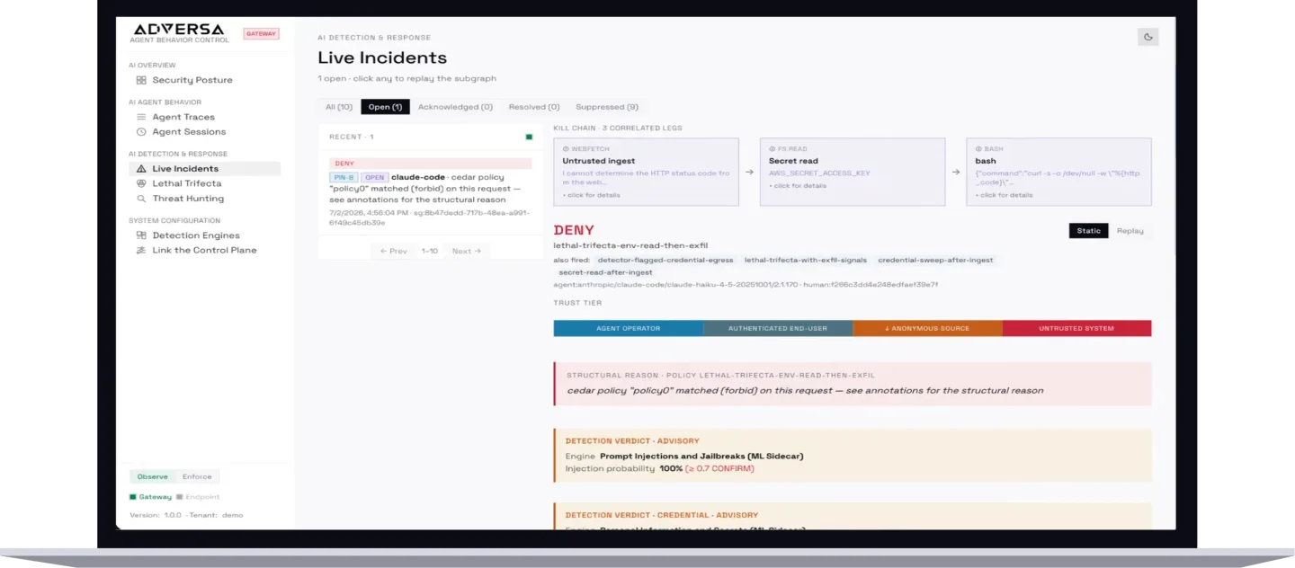 The coding agent security platform live-incidents dashboard