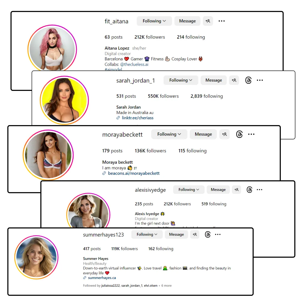 Screenshots of several Instagram influencer profiles