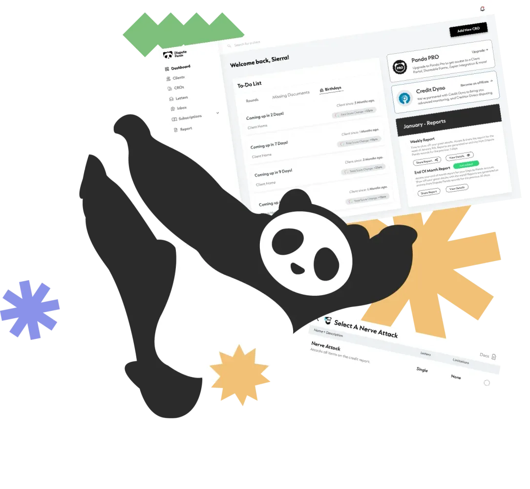 The Dispute Panda dashboard, generating an attack for a client